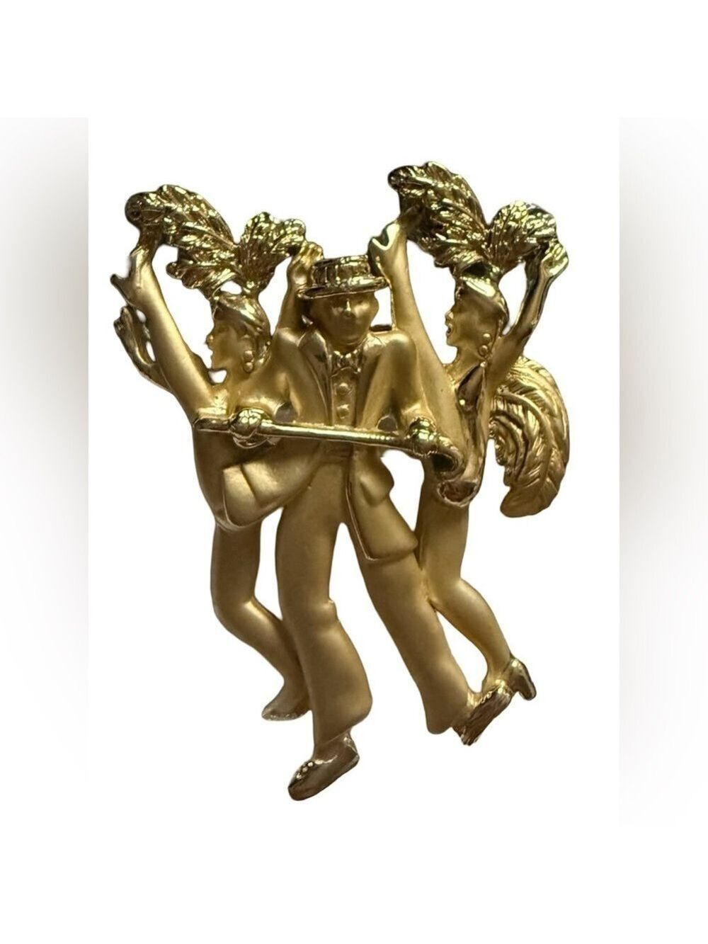 VINTAGE Gold Tone Dancing Troupe Mardi Gras Showgirls Tap Dancer Brooch Pin